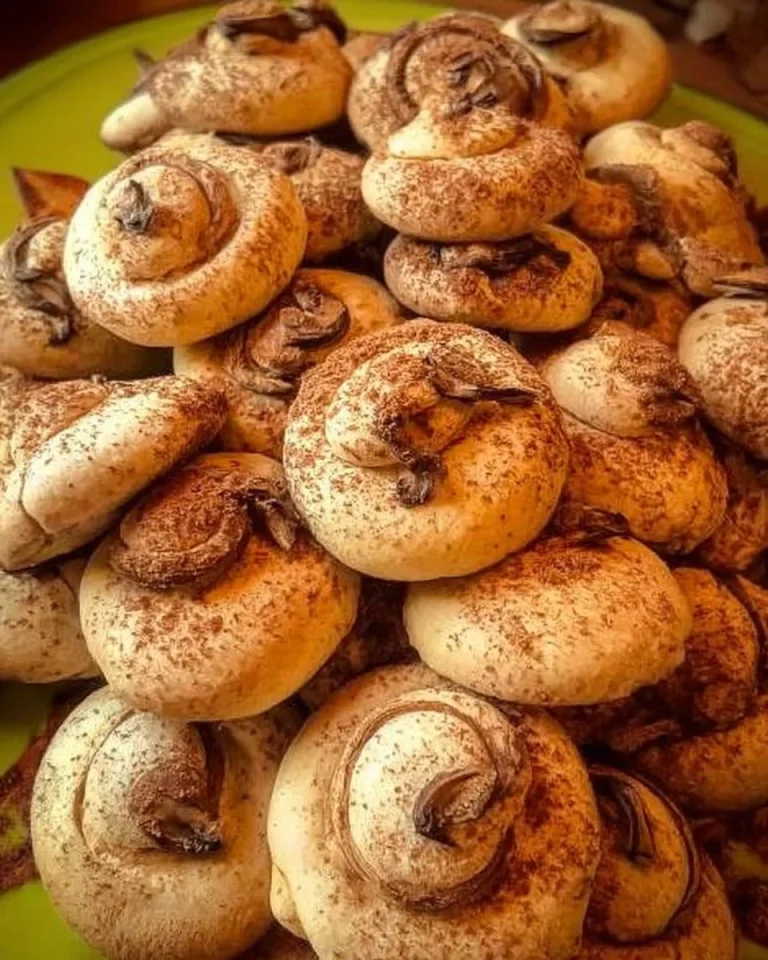 Leckere Champignon-Kekse auf einem Teller, bereit zum Genießen.