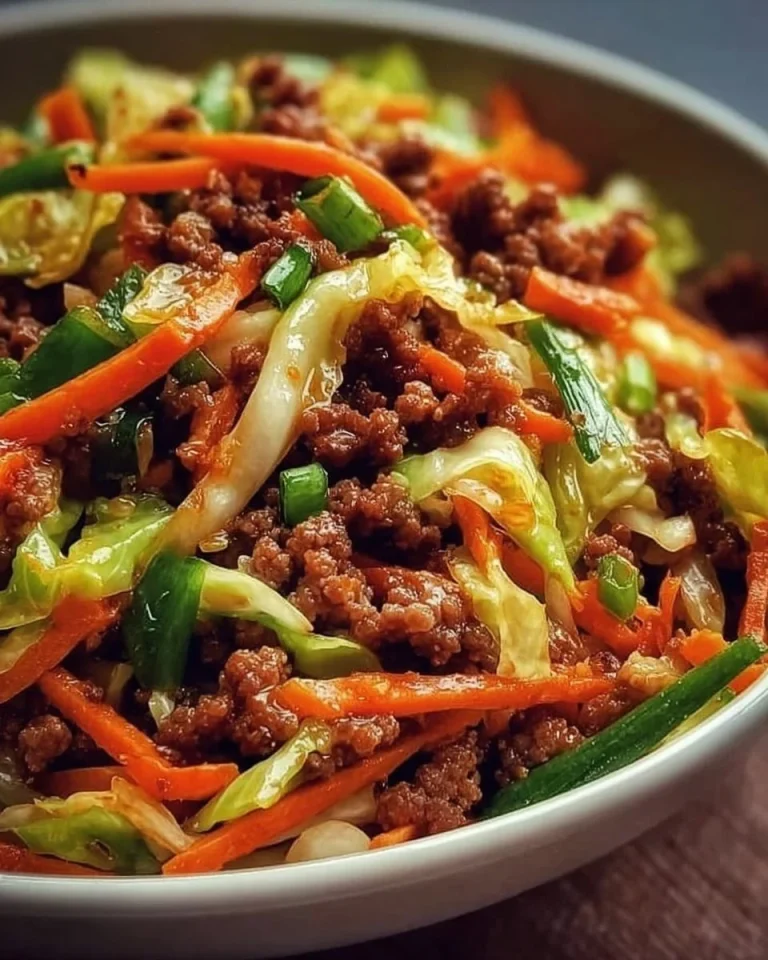 Chinakohl mit Hackfleisch Gericht in einer Schüssel serviert