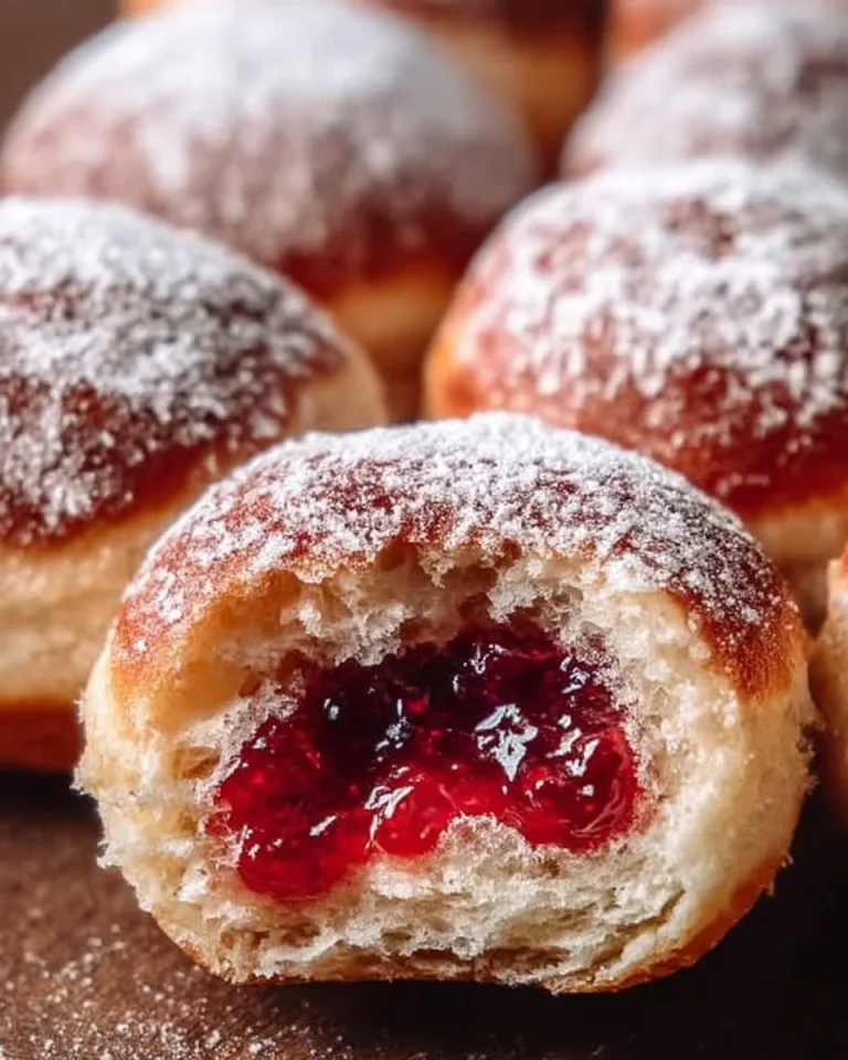Frisch gebackene Deutsche Berliner mit Marmelade gefüllt