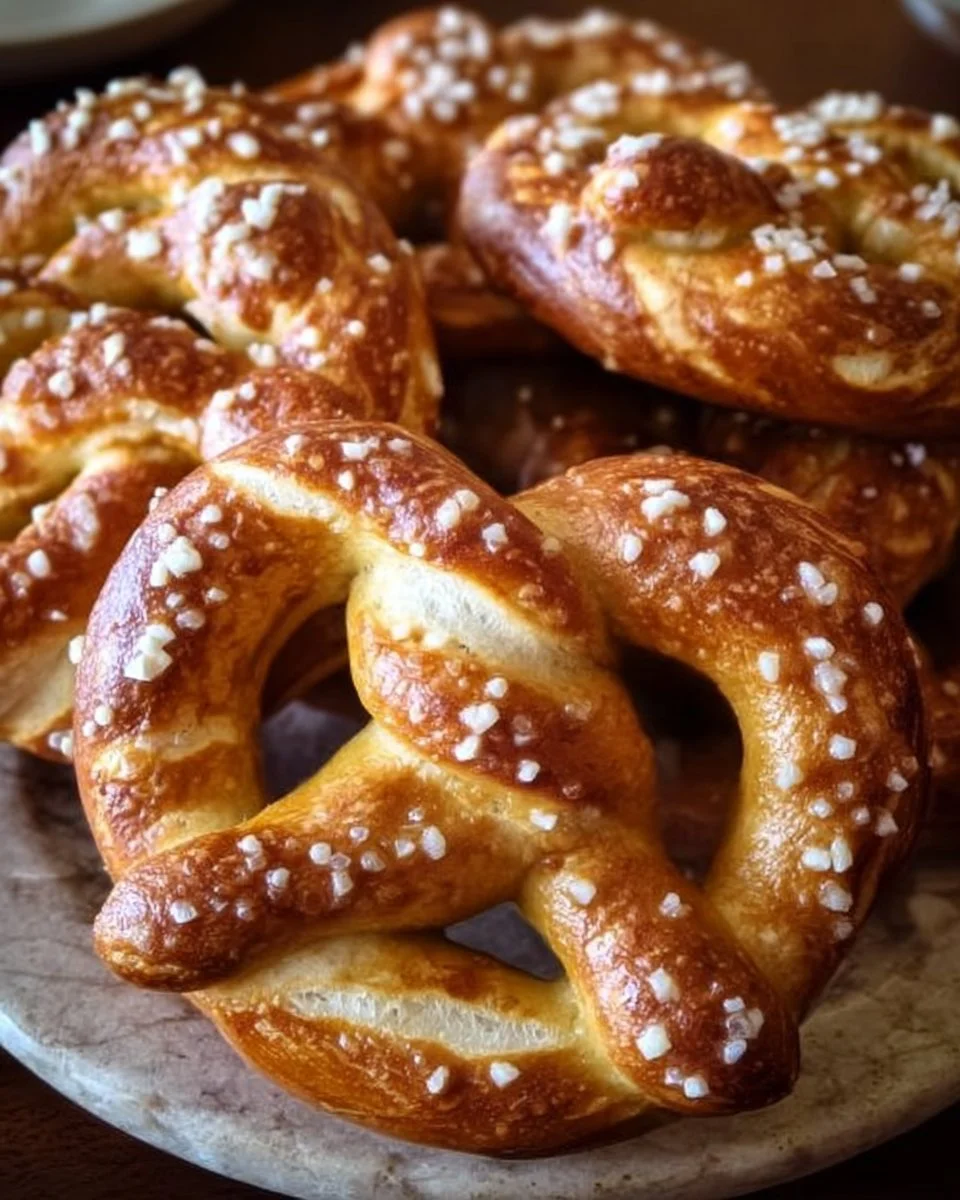 Frische Deutsche Brezeln auf einem Holzbrett, bereit zum Genießen