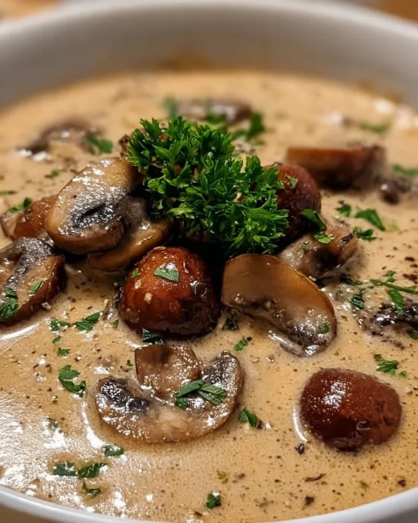 Schüssel mit köstlicher Deutsche Champignon Suppe