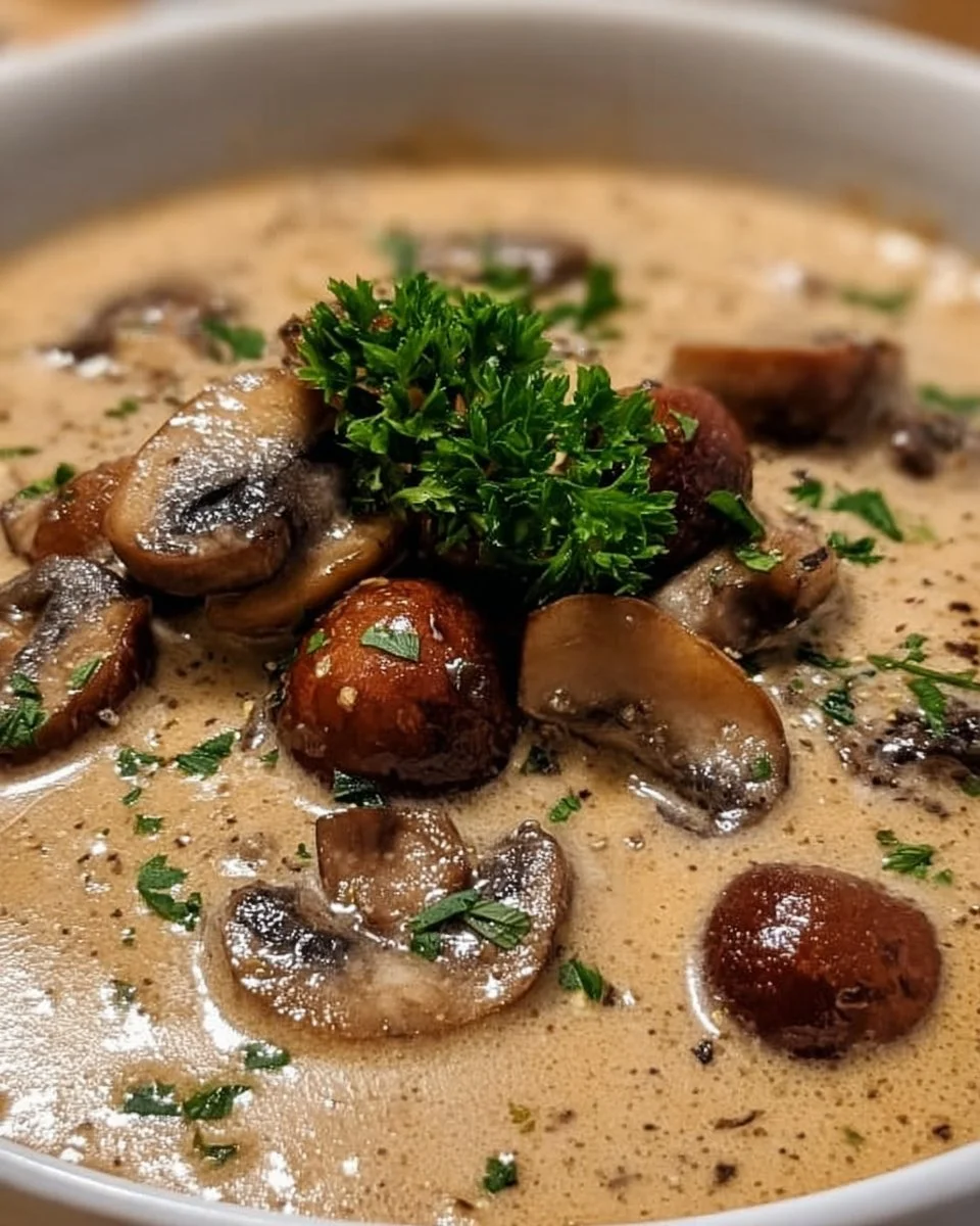Schüssel mit köstlicher Deutsche Champignon Suppe
