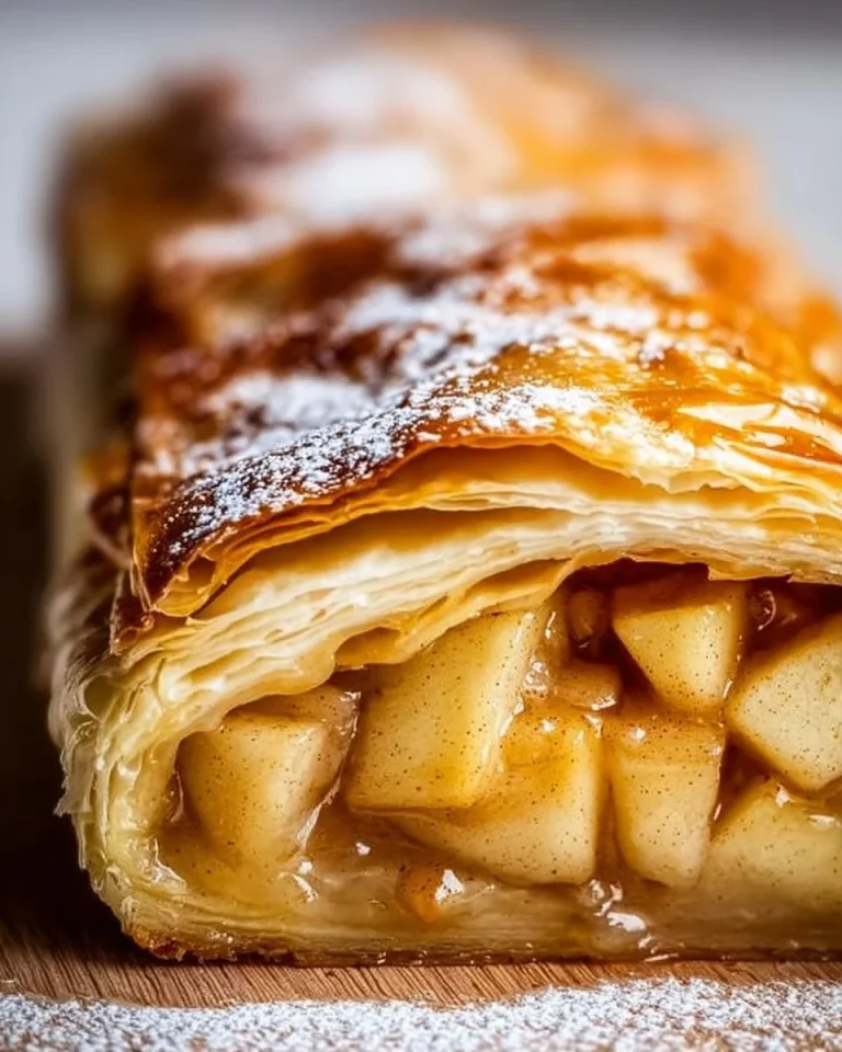 Traditioneller Deutscher Apfelstrudel mit Äpfeln und Zimt auf einem Teller