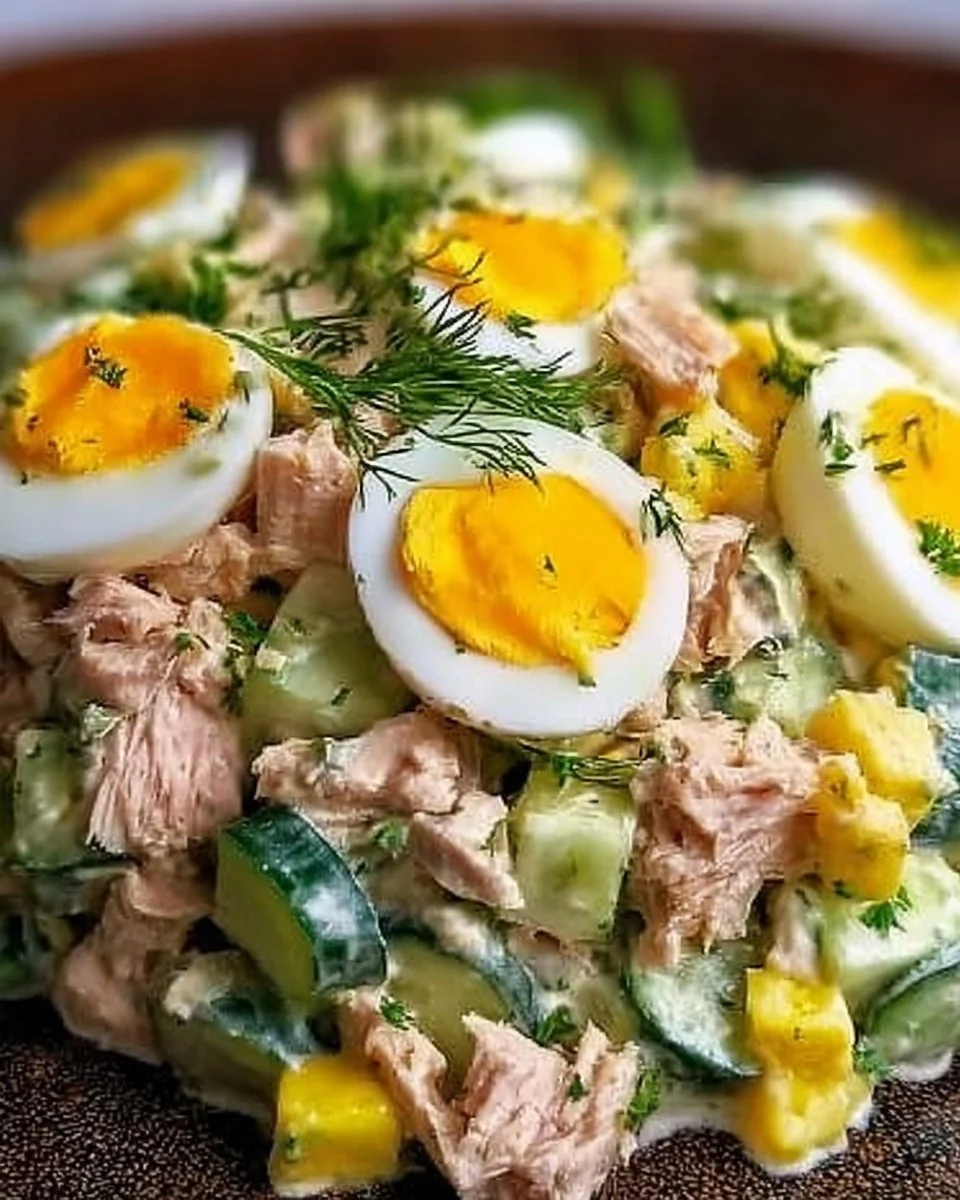 Eier-Gurken-Thunfischsalat mit frischen Zutaten und cremigem Dressing