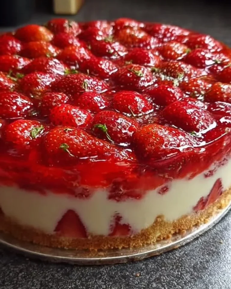 Erdbeerkuchen mit Schmand-Vanillecreme auf einem Teller