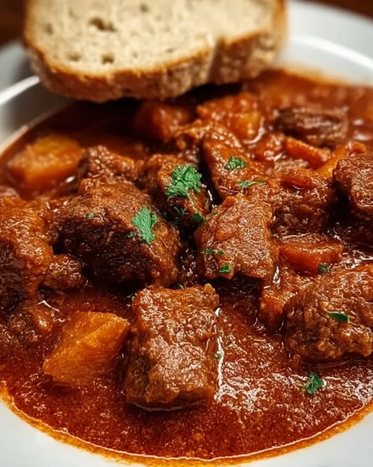 Fleischtopf mit Rindfleisch:Eintopf Gericht auf einem Teller serviert