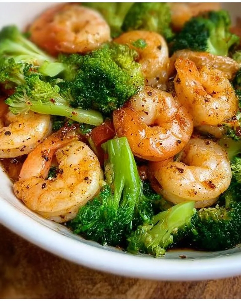 Garnelen-Brokkoli-Pfanne mit aromatischen Gewürzen und frischem Gemüse