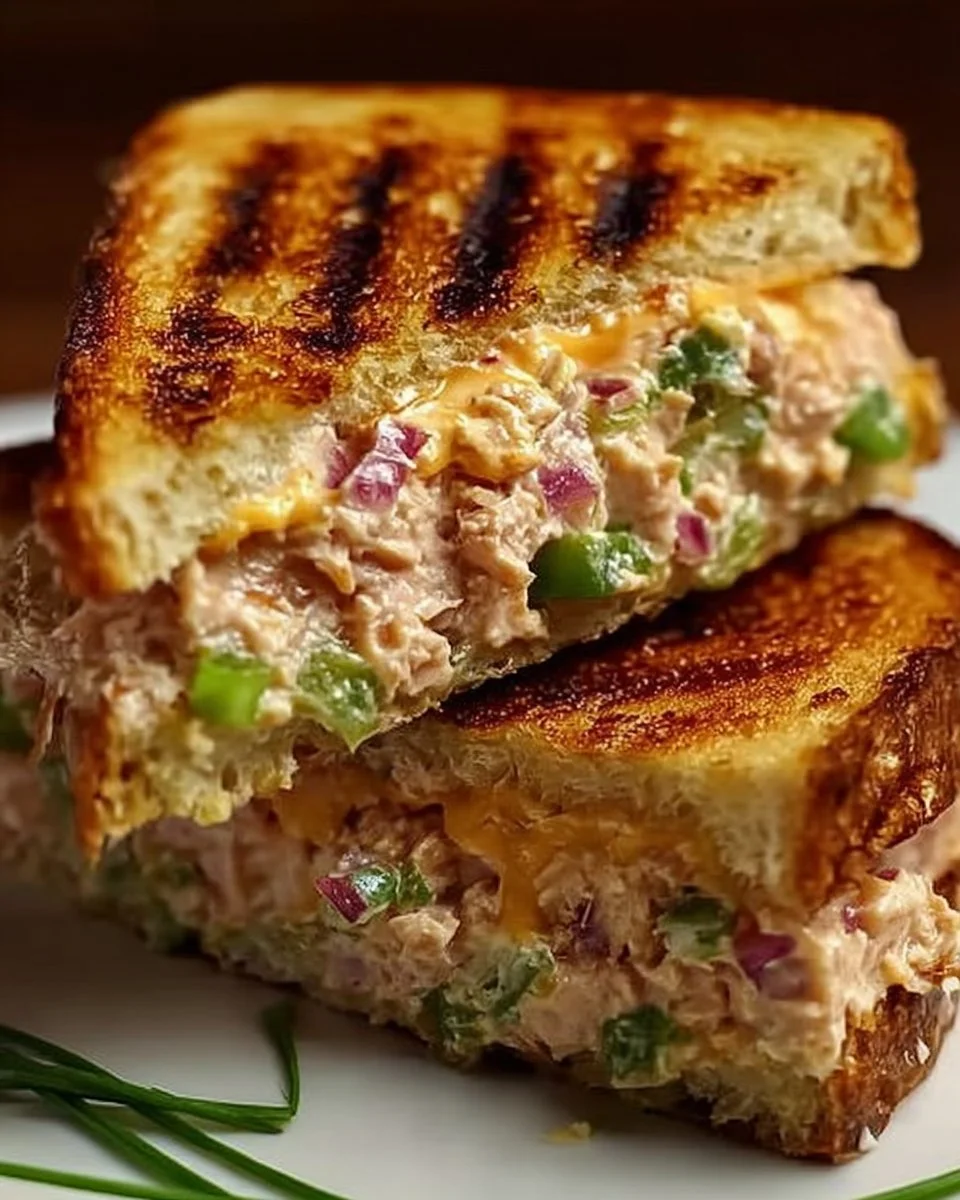 Gegrillter Thunfisch-Käse-Sandwich mit frischen Zutaten