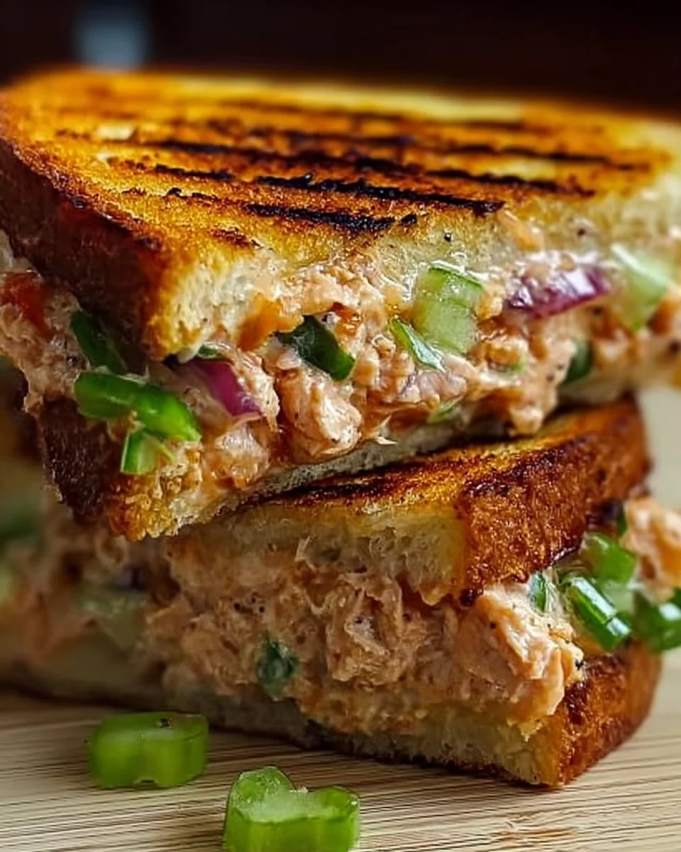 Gegrilltes Thunfisch-Käse-Sandwich auf einem Teller