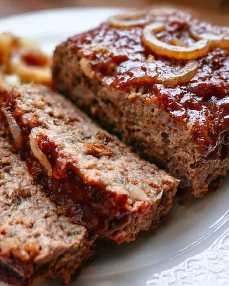 Leckerer Hackbraten serviert mit Beilagen auf einem Teller