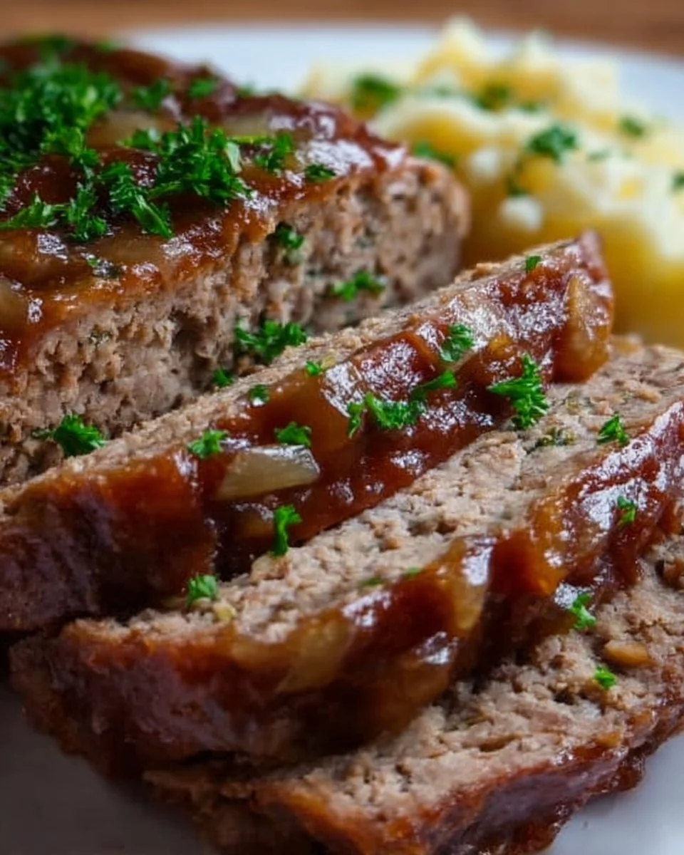 Leckerer Hackbraten aus Rinderhackfleisch mit Kräutern und Gewürzen.