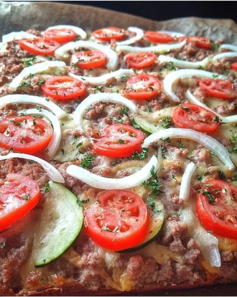 Leckere Hackfleischpizza mit frischen Zutaten auf einem knusprigen Teig