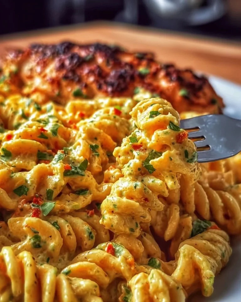 Hähnchen-Fusilli in cremiger Sahnesauce serviert in einer Schüssel