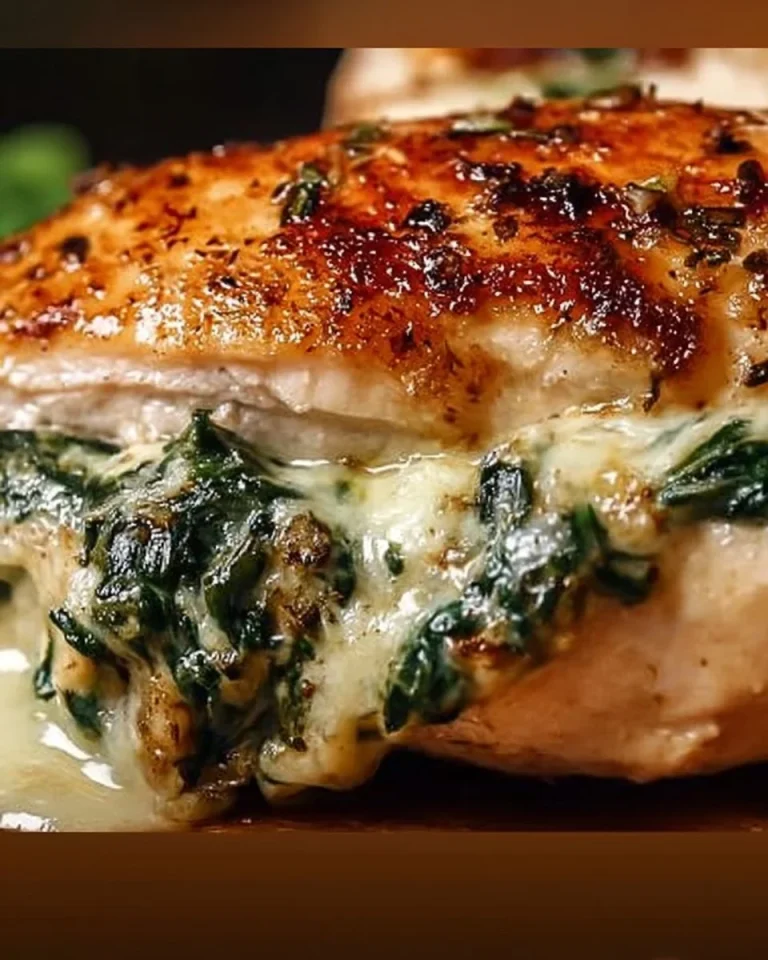 Hähnchenbrust gefüllt mit Spinat und Käse auf einem Teller serviert