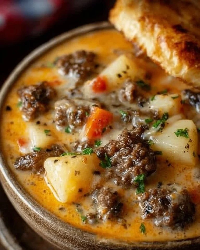 Schüssel mit köstlicher Hamburger Suppe, ein herzhaftes Rezept für kalte Tage.