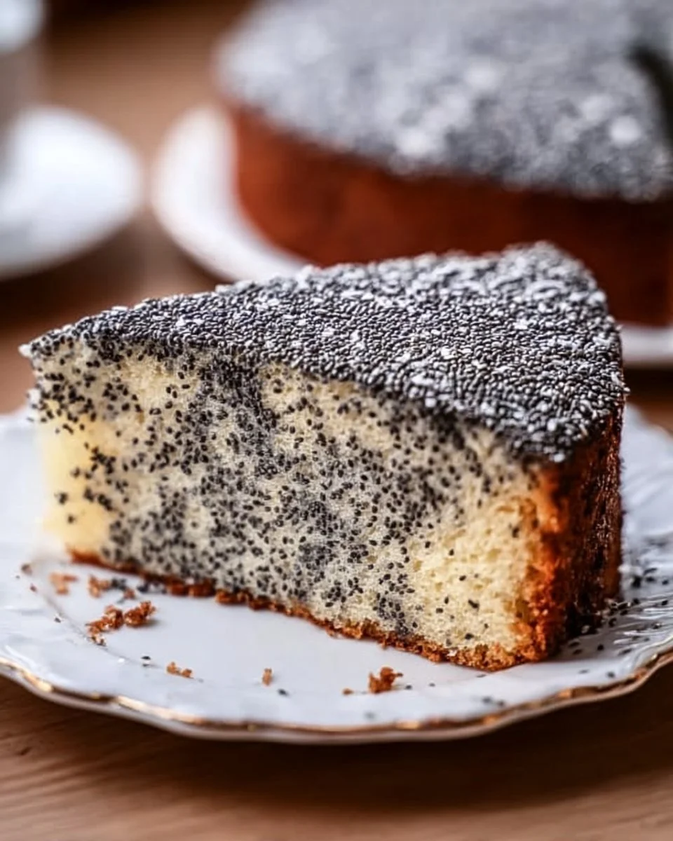 Hausgemachter Mohnkuchen mit Mohnfüllung und Puderzuckerglasur