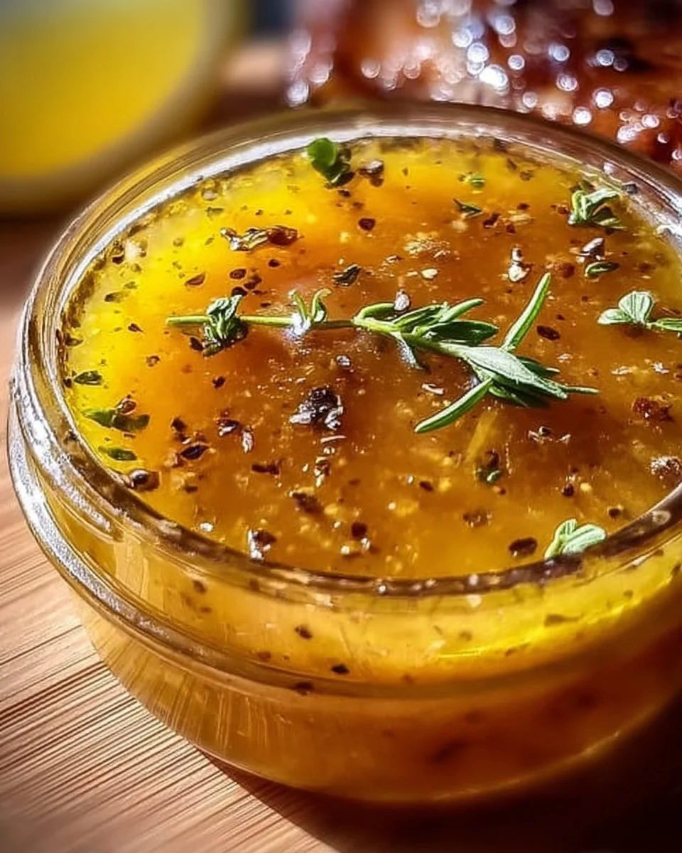 Honig-Senf-Zitronen-Vinaigrette in einer Schüssel, serviert mit frischem Gemüse