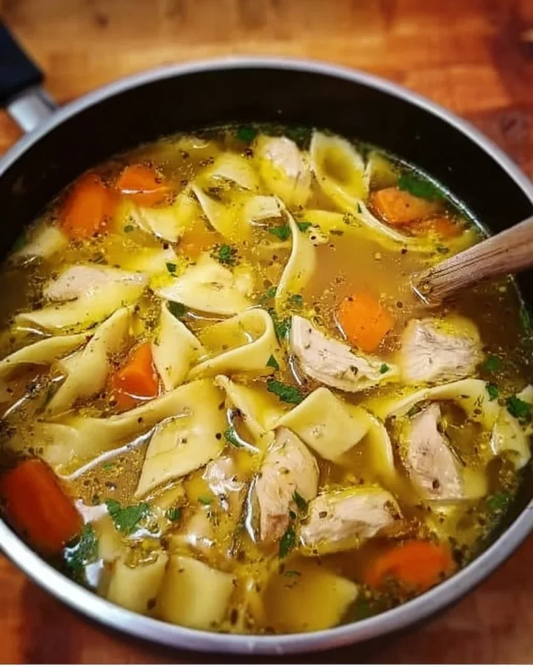 Schüssel Hühnersuppe mit Nudeln garnierte Kräuter