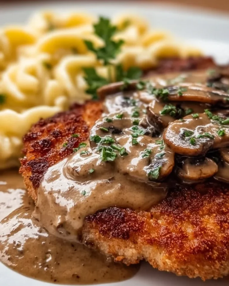 Jägerschnitzel mit Pilzsoße und Beilagen auf einem Teller