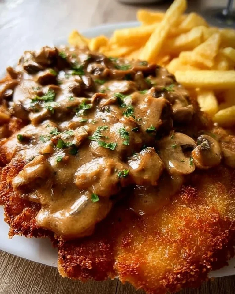 Delikates Jägerschnitzel mit Pilzsoße auf einem Teller angerichtet