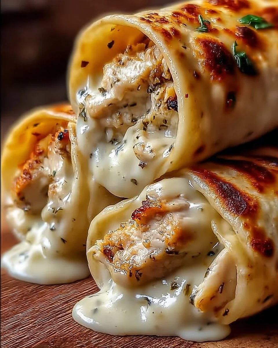 Käse-Knoblauch-Hähnchen-Wraps auf einem Teller serviert