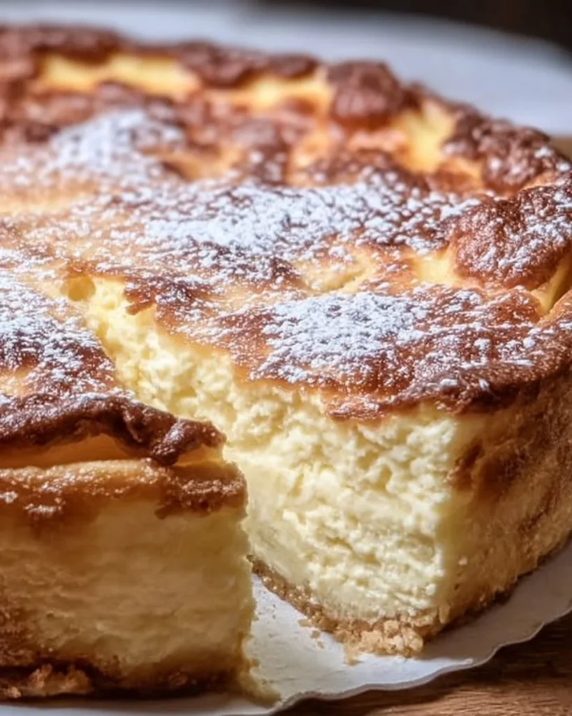 Leckerer Käsekuchen mit frischer Käsefüllung und einem goldbraunen Boden