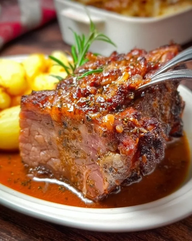 Kasslerbraten aus dem Ofen auf einem Teller angerichtet