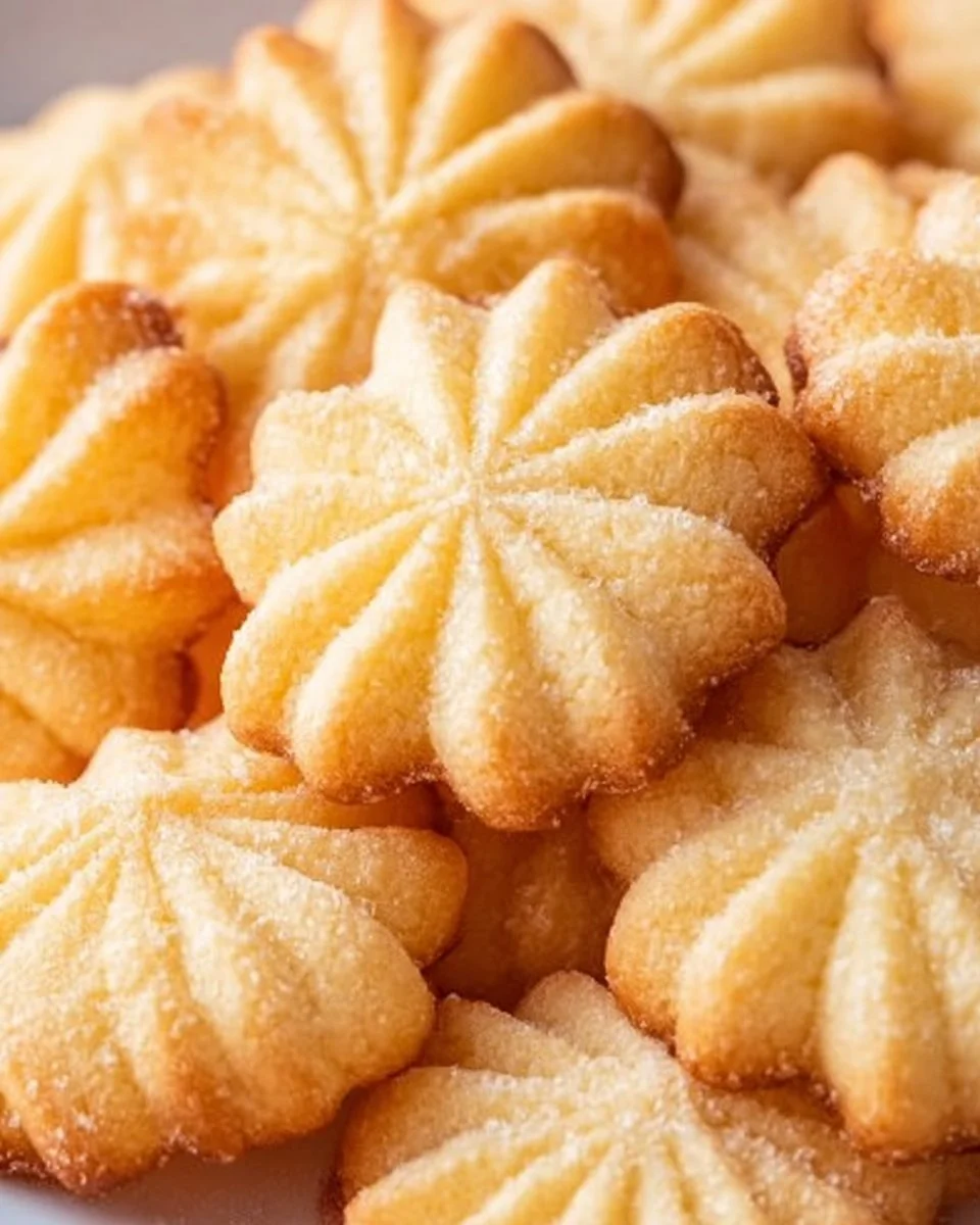 Klassische deutsche Spritzkekse auf einem Teller, frisch gebacken.