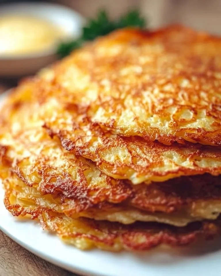 Krosse Kartoffelpuffer auf einem Teller, serviert mit Apfelmus