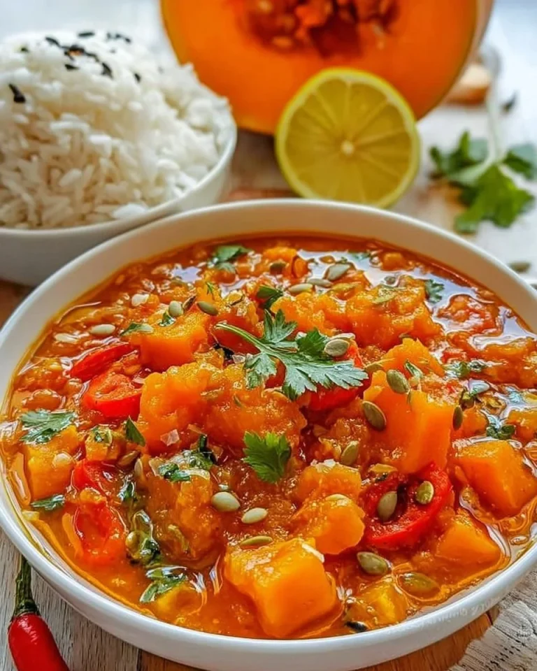 Leckeres Kürbis-Curry mit Gewürzen und frischen Zutaten