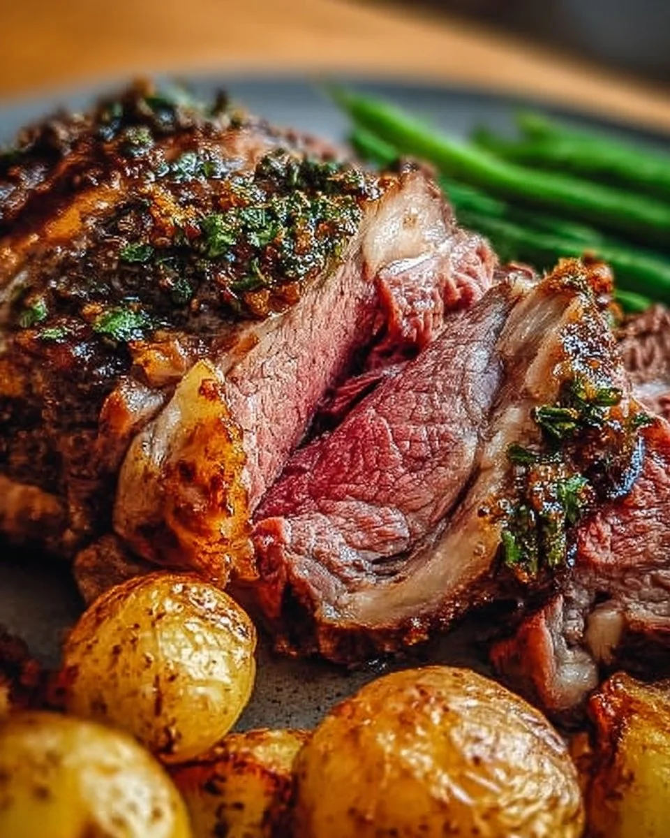 Leckeres Lammbraten mit Kräutern und Beilagen serviert