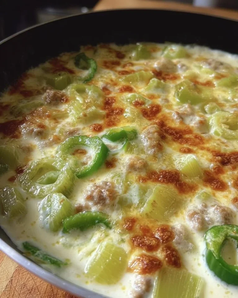 Schüssel mit leckerer Käse-Lauch-Suppe, serviert mit frischem Brot