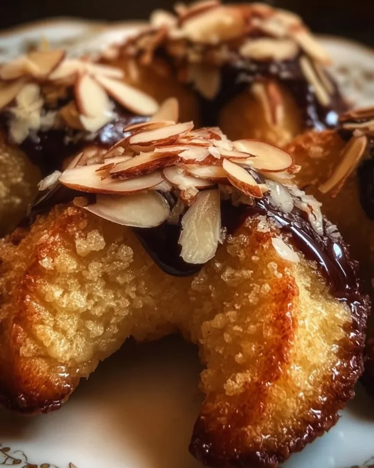 Leckere Mandelhörnchen mit Mandeln und Marzipan auf einem Teller