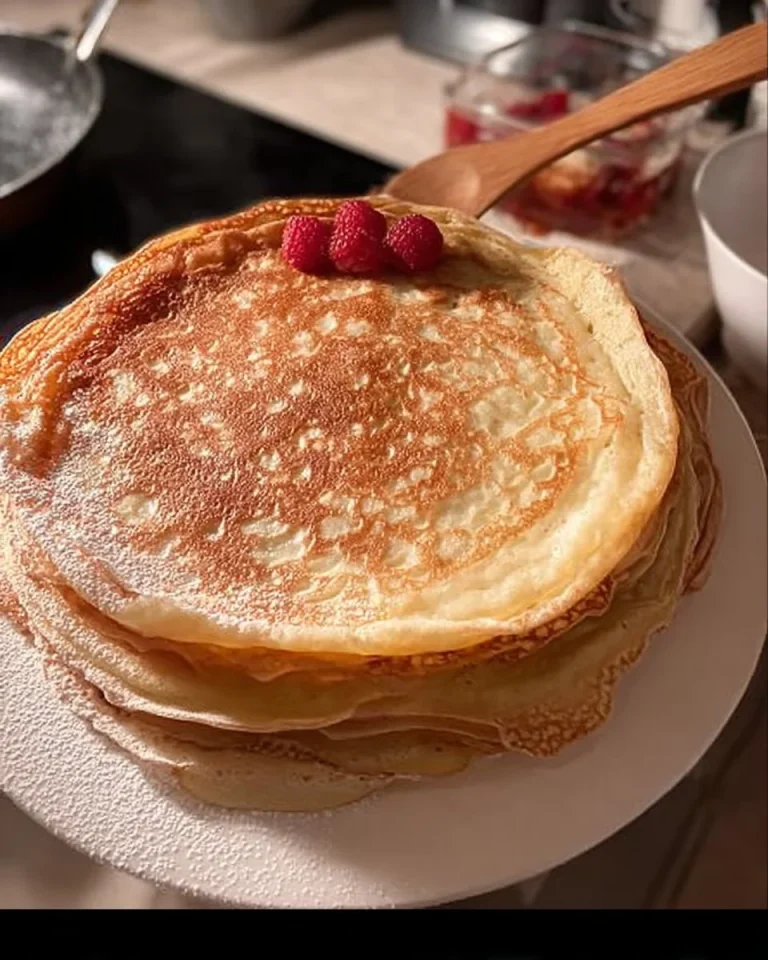 Leckere Pfannkuchen auf einem Teller mit frischem Obst und Sirup