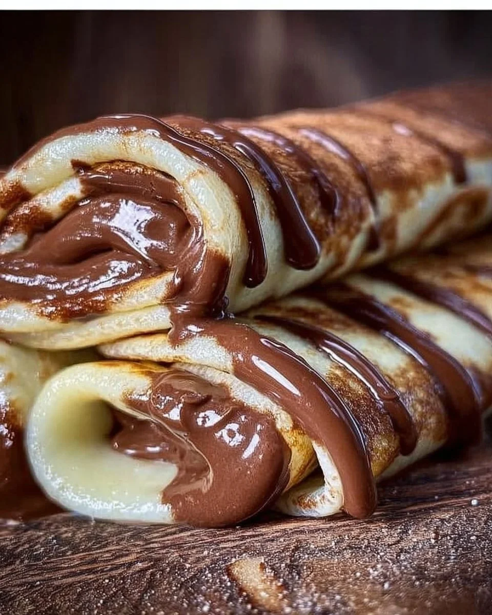 Pfannkuchen mit Nutella auf einem Teller serviert