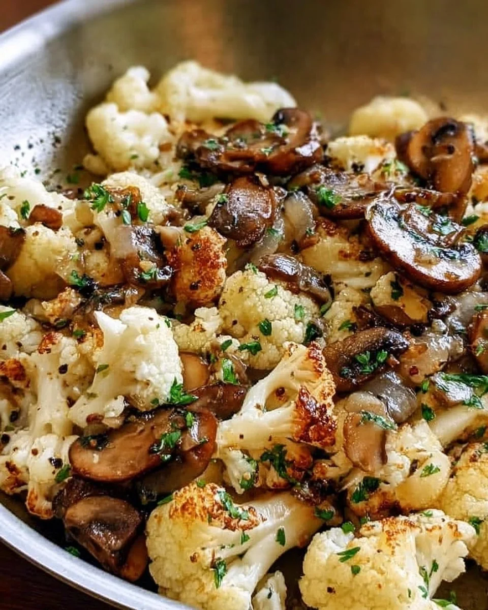 Leckere Pilz-Blumenkohl-Pfanne mit frischen Zutaten