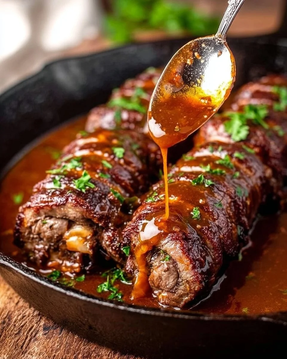 Rinderroulade auf einem Teller serviert mit Beilagen