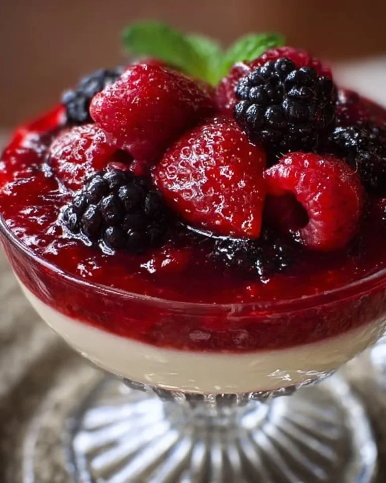 Eine Schüssel Rote Grütze aus frischen roten Beeren mit Sahne