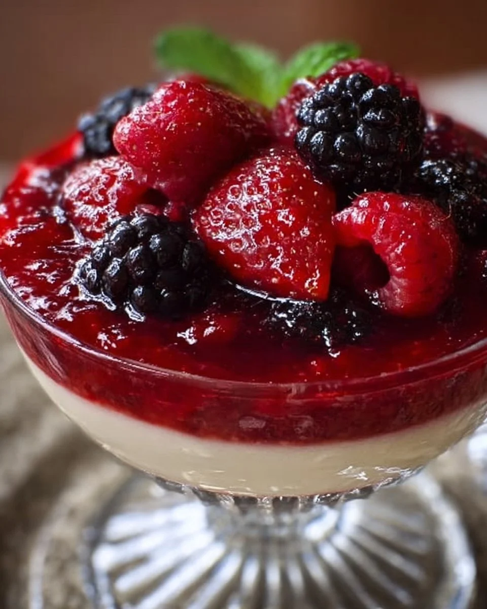 Eine Schüssel Rote Grütze aus frischen roten Beeren mit Sahne