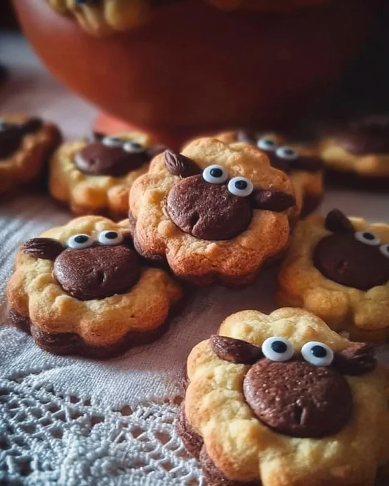Leckere Schäfchen-Plätzchen auf einem Teller dekoriert
