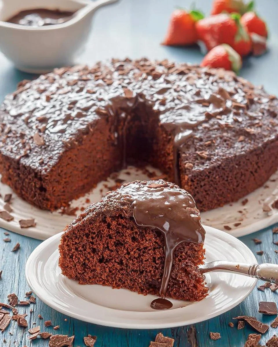 Leckerer, saftiger Schokokuchen auf einem Teller