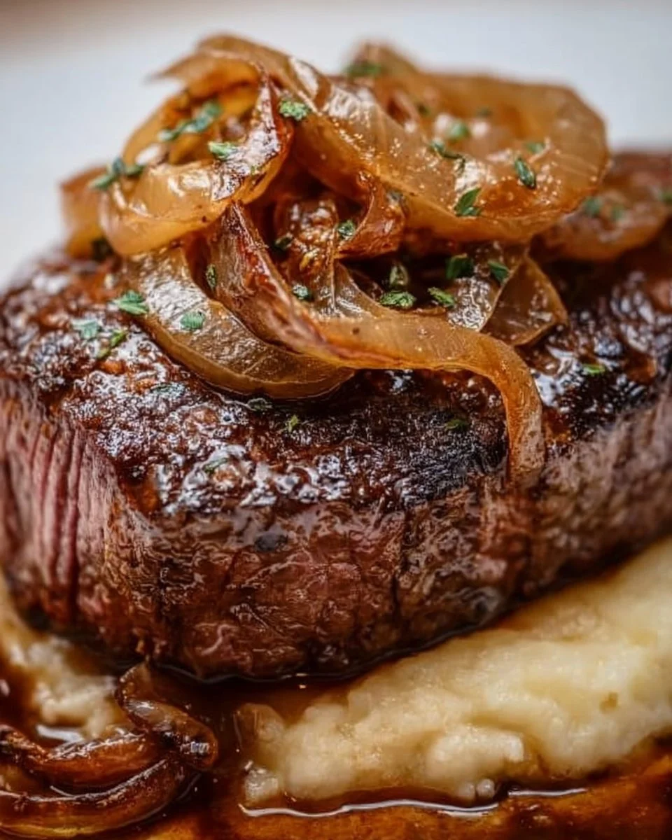 Schwäbisches Roastbeef mit Zwiebeln auf einem Teller serviert