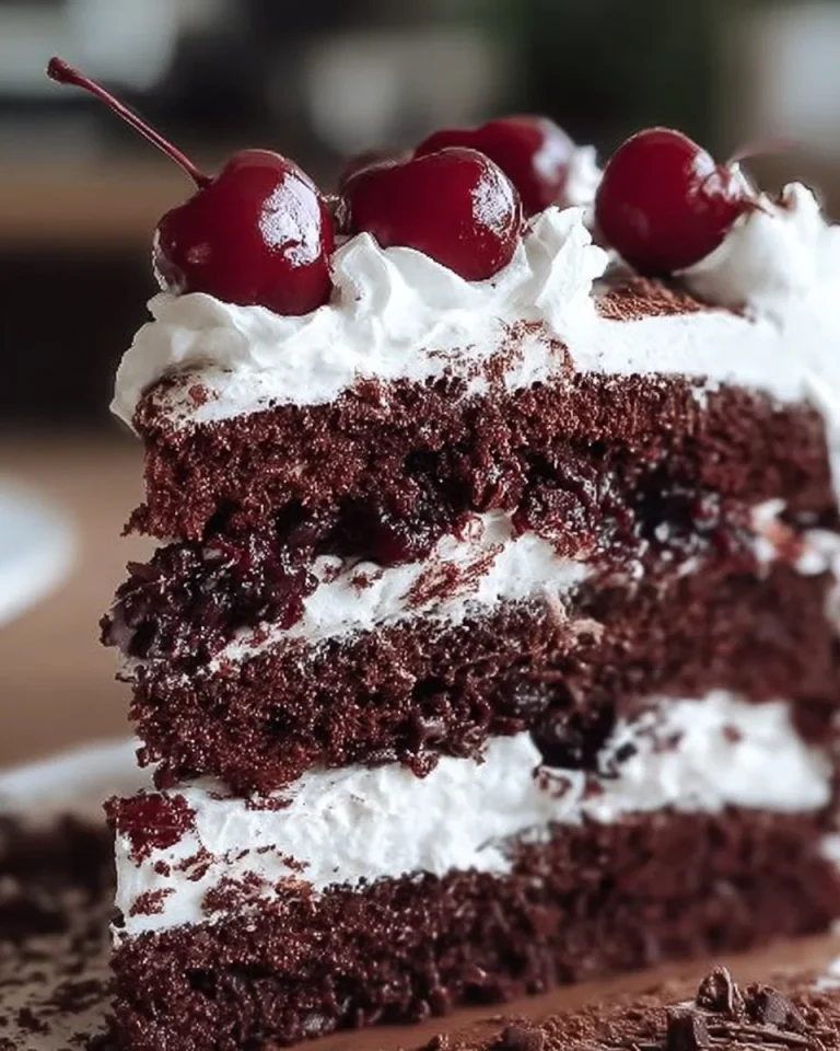 Schwarzwälder Kirschtorte mit Schokolade, Kirschen und Sahne auf einem eleganten Teller