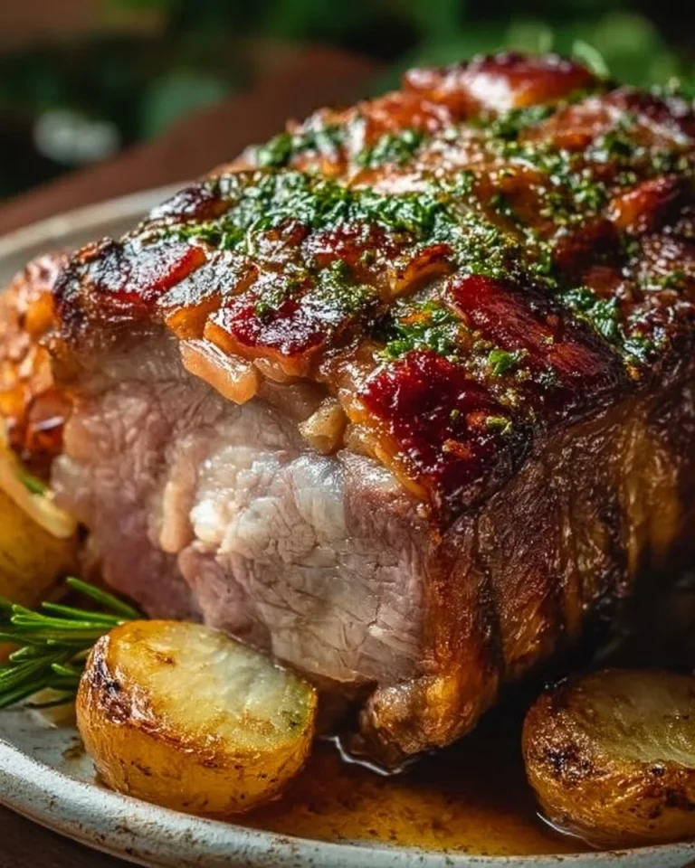 Traditioneller Schweinebraten mit knuspriger Kruste und Beilagen.
