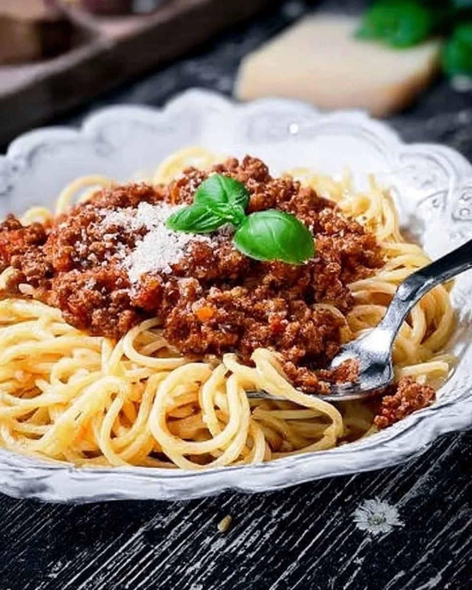Traditionelle Spaghetti Bolognese mit frischen Zutaten und würziger Soße.