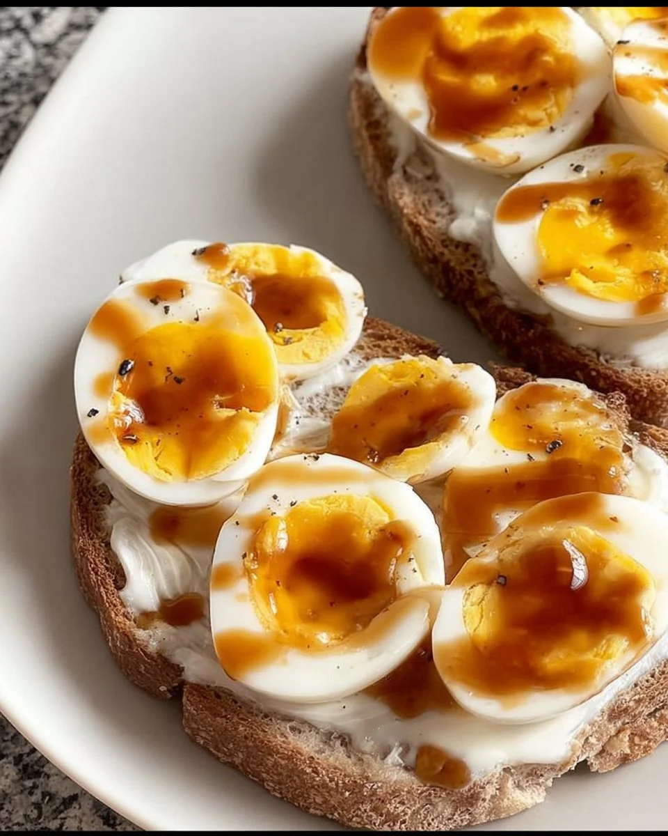 Weich gekochte Eier mit Maggi auf einem Teller serviert.