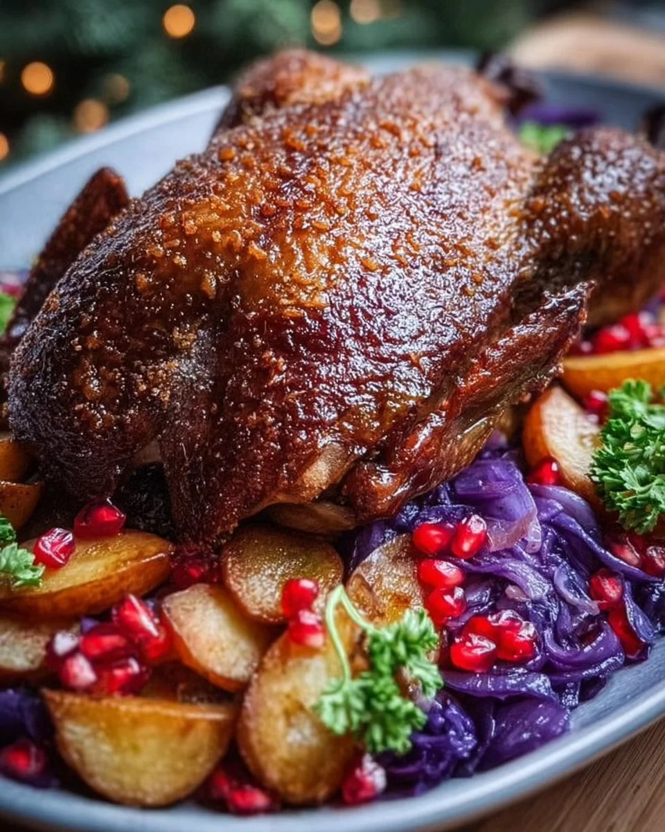 Traditionelle Weihnachtsgans auf einem festlich gedeckten Tisch.