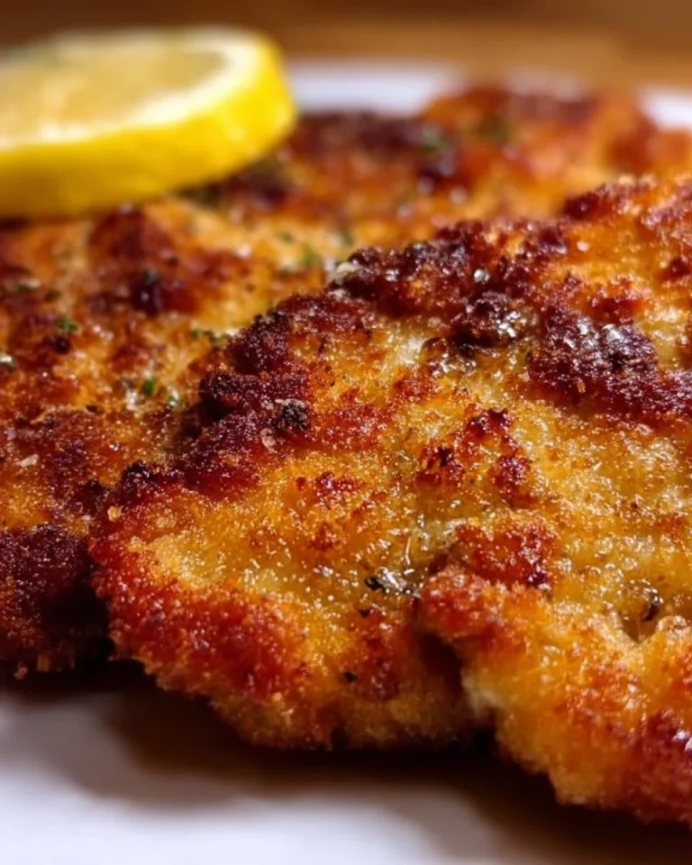 Eine Portion traditionelles Wiener Schnitzel mit Zitrone und Petersilienkartoffeln.