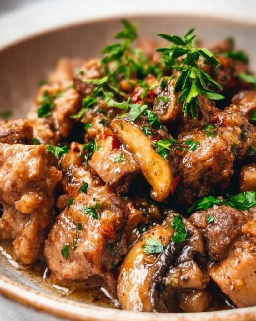 Würzfleich serviert auf einem Teller mit Beilagen