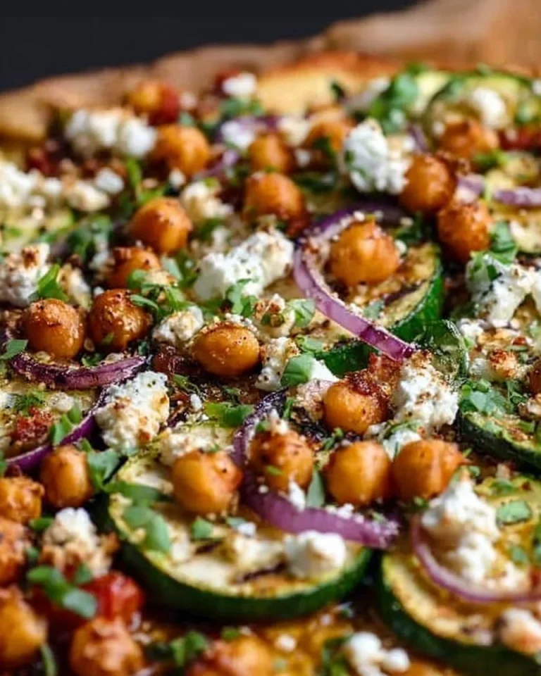 Zucchini-Chickpea Ofen-Gericht mit Feta auf einem Blech